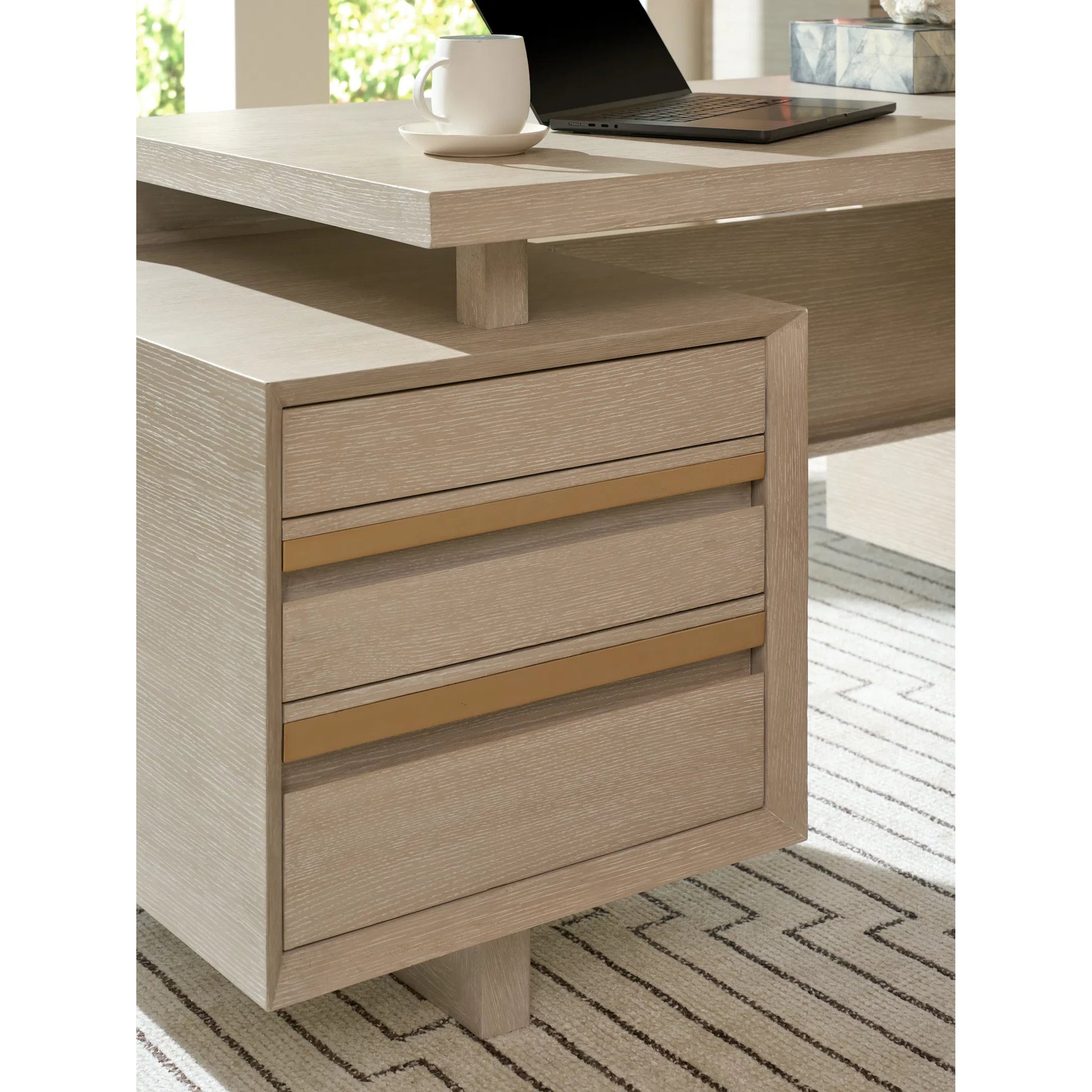 Farallon Executive Desk by Sligh in white oak. Made from white oak in a unique style.