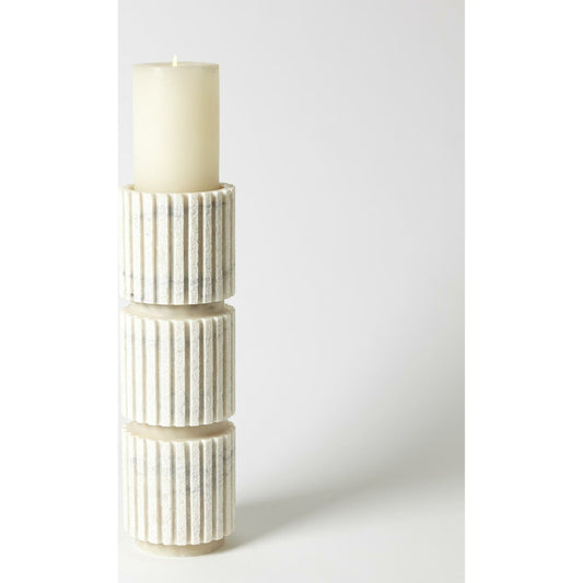 Channel Pillar Holder by Global Views in white marble. Made from banswara marble in a eclectic & global style.