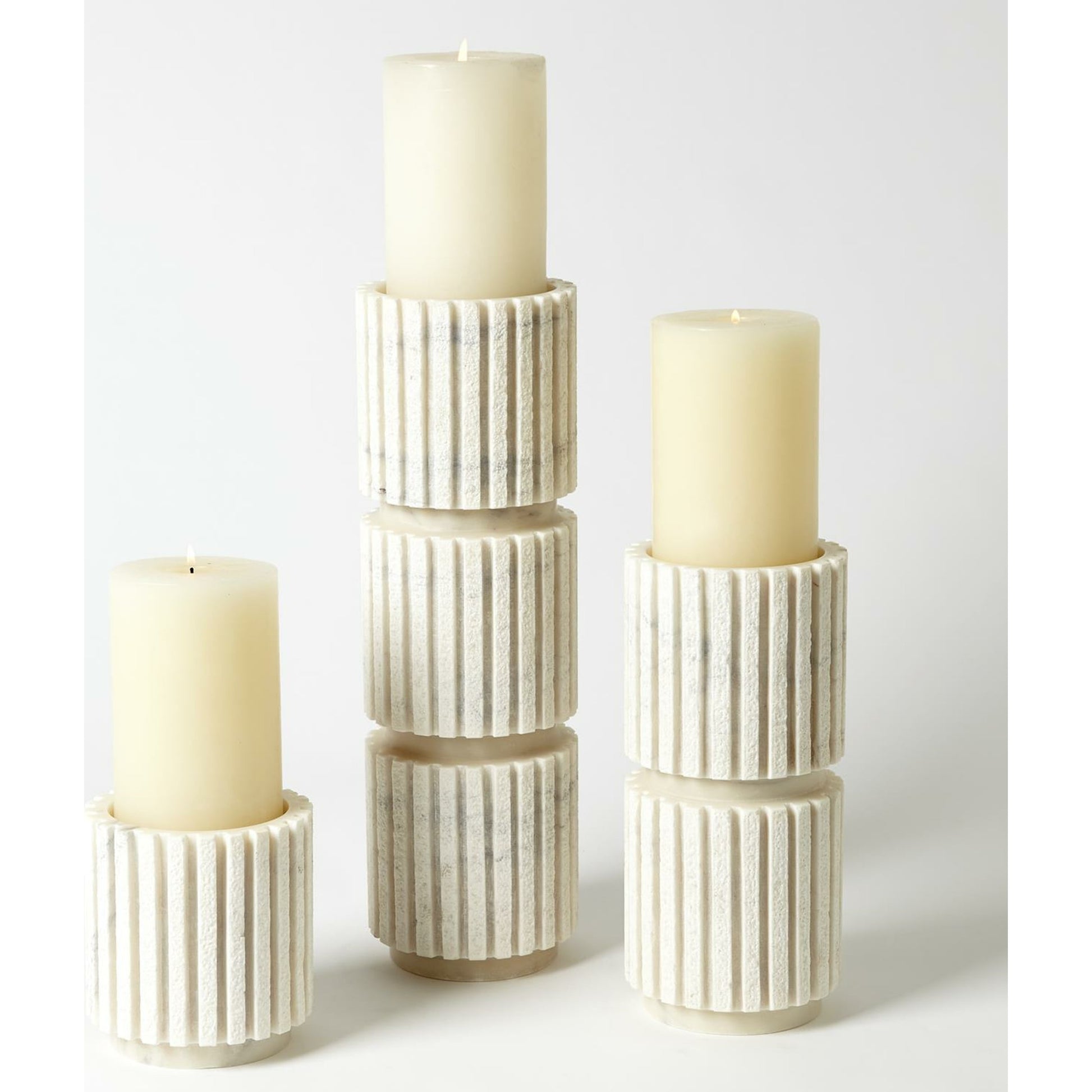 Channel Pillar Holder by Global Views in white marble. Made from banswara marble in a eclectic & global style.