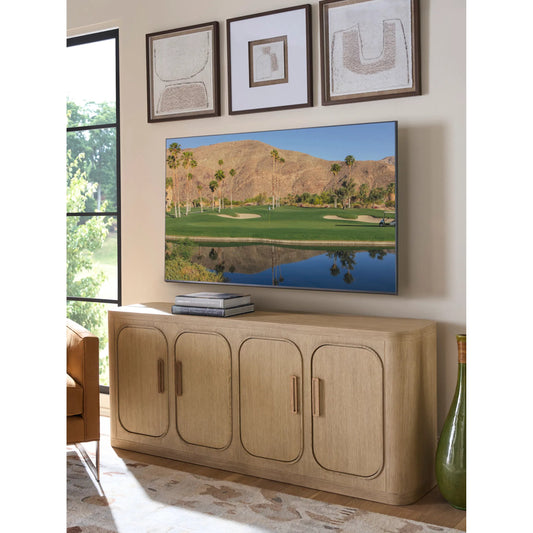 Miraval Media Console by Sligh. Made from wood in a unique style.