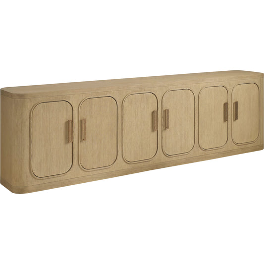 Miraval Long Media Console by Sligh. Made from wood in a unique style.