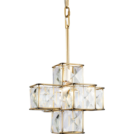 Cubic Pendant by Varaluz in calypso gold. Made from calypso gold, faceted crystal panels in a eclectic & global style.