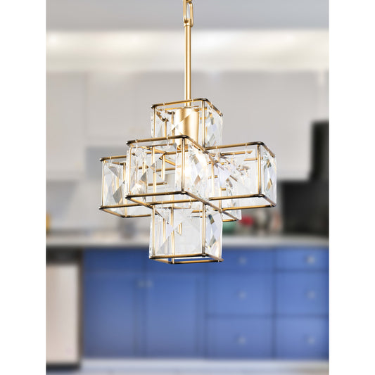 Cubic Pendant by Varaluz in calypso gold. Made from calypso gold, faceted crystal panels in a eclectic & global style.