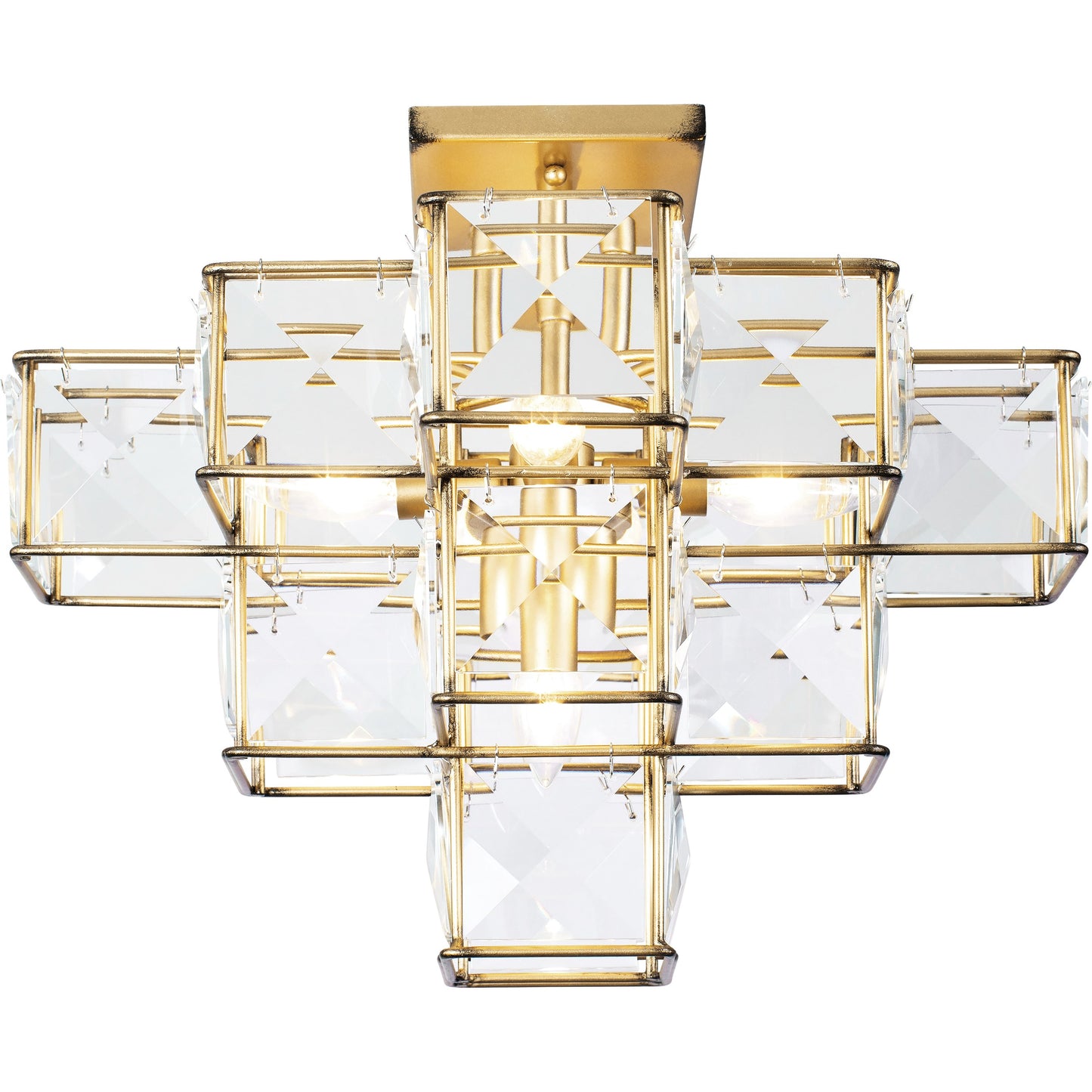 000 SR-817664 | Primary Silo | Cubic Ceiling Fixture by Varaluz in calypso gold. Made from calypso gold, faceted crystal panels in a transitional style.