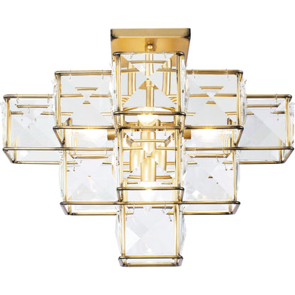 Cubic Ceiling Fixture by Varaluz in calypso gold. Made from calypso gold, faceted crystal panels in a transitional style.