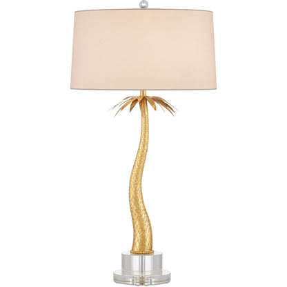 Mazari Table Lamp by Currey and Company in contemporary gold leaf, clear. Made from composite, metal, optic crystal in a modern style.