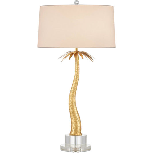 Mazari Table Lamp by Currey and Company in contemporary gold leaf, clear. Made from composite, metal, optic crystal in a modern style.