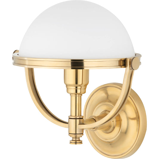 Stratford Wall Sconce by Hudson Valley in aged brass. Made from brass in a traditional style.