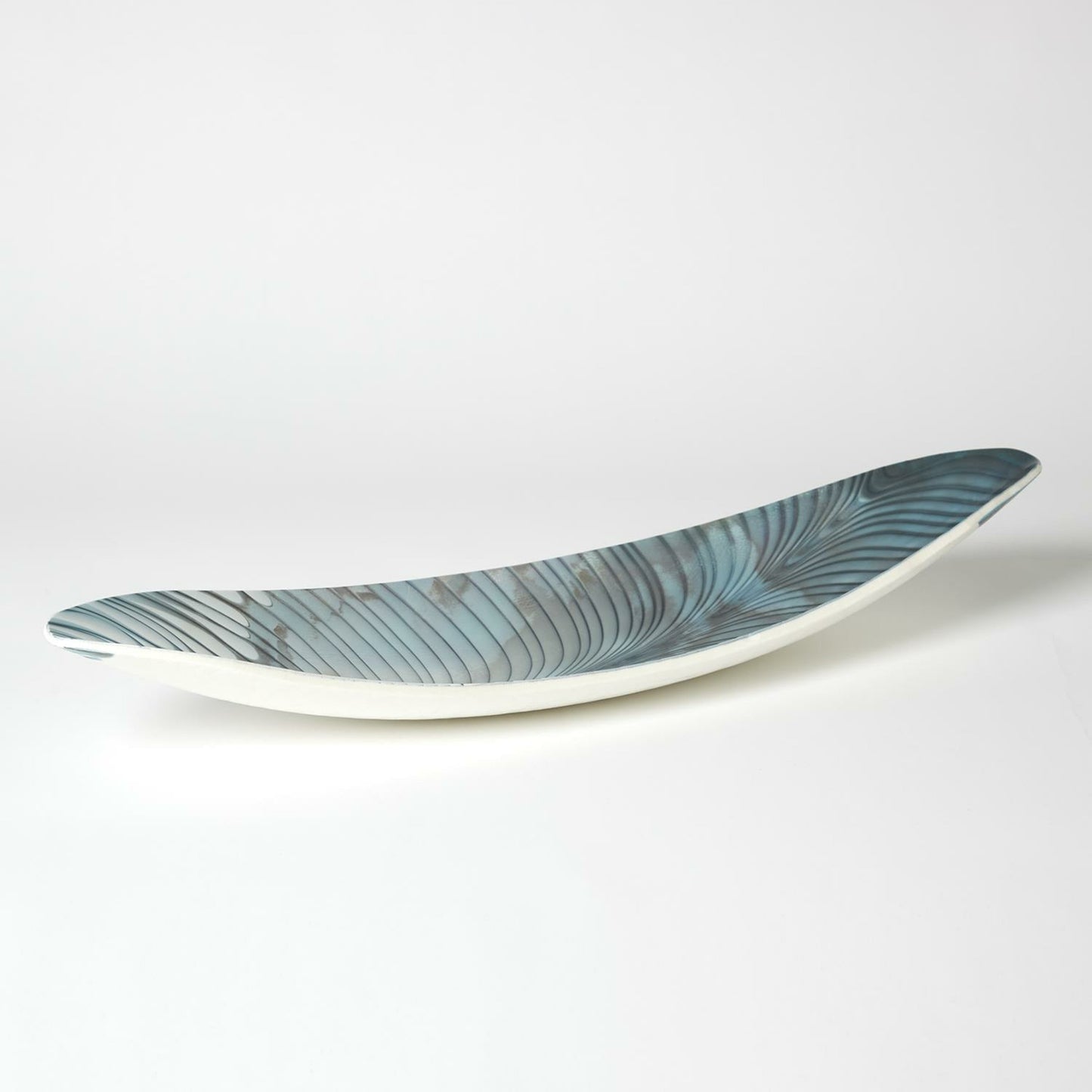 001 SR-892293 | Primary Silo | Ivory Turquoise Feather Swirl Oval Bowl by Global Views. Made from art glass in a coastal style.