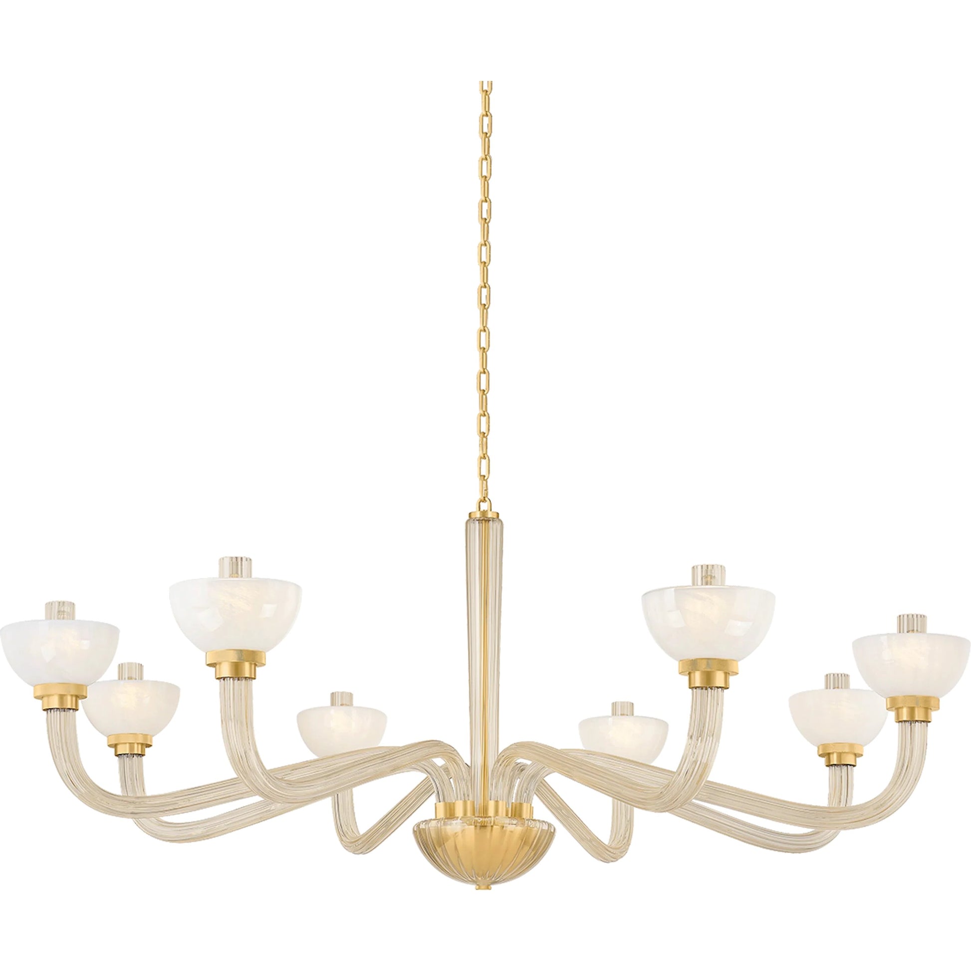St. Lawrence Chandelier by Hudson Valley in aged brass. Made from glass in a unique style.