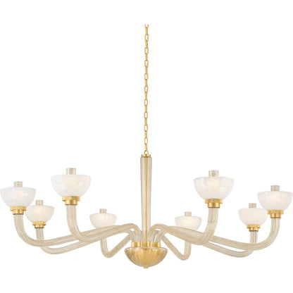 St. Lawrence Chandelier by Hudson Valley in aged brass. Made from glass in a unique style.