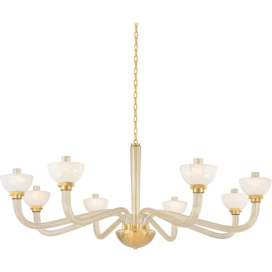 St. Lawrence Chandelier by Hudson Valley in aged brass. Made from glass in a unique style.