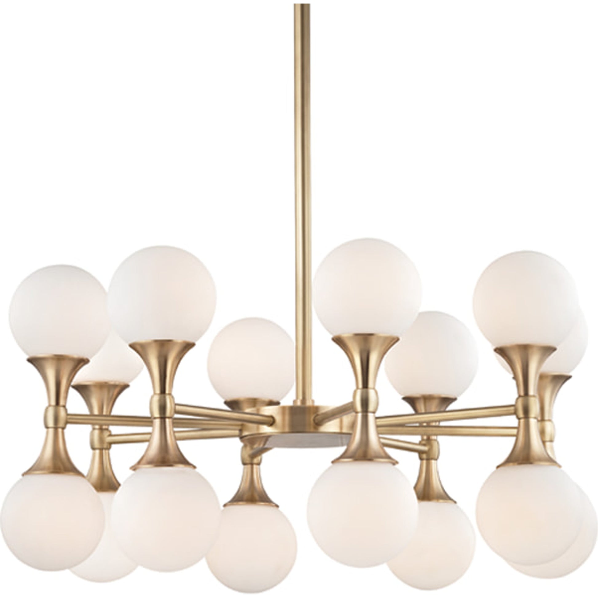 Astoria Chandelier by Hudson Valley in aged brass. Made from steel in a modern style.