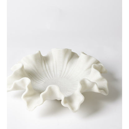 Marble Ruffle Bowl by Global Views in white. Made from rajnagar marble in a coastal style.