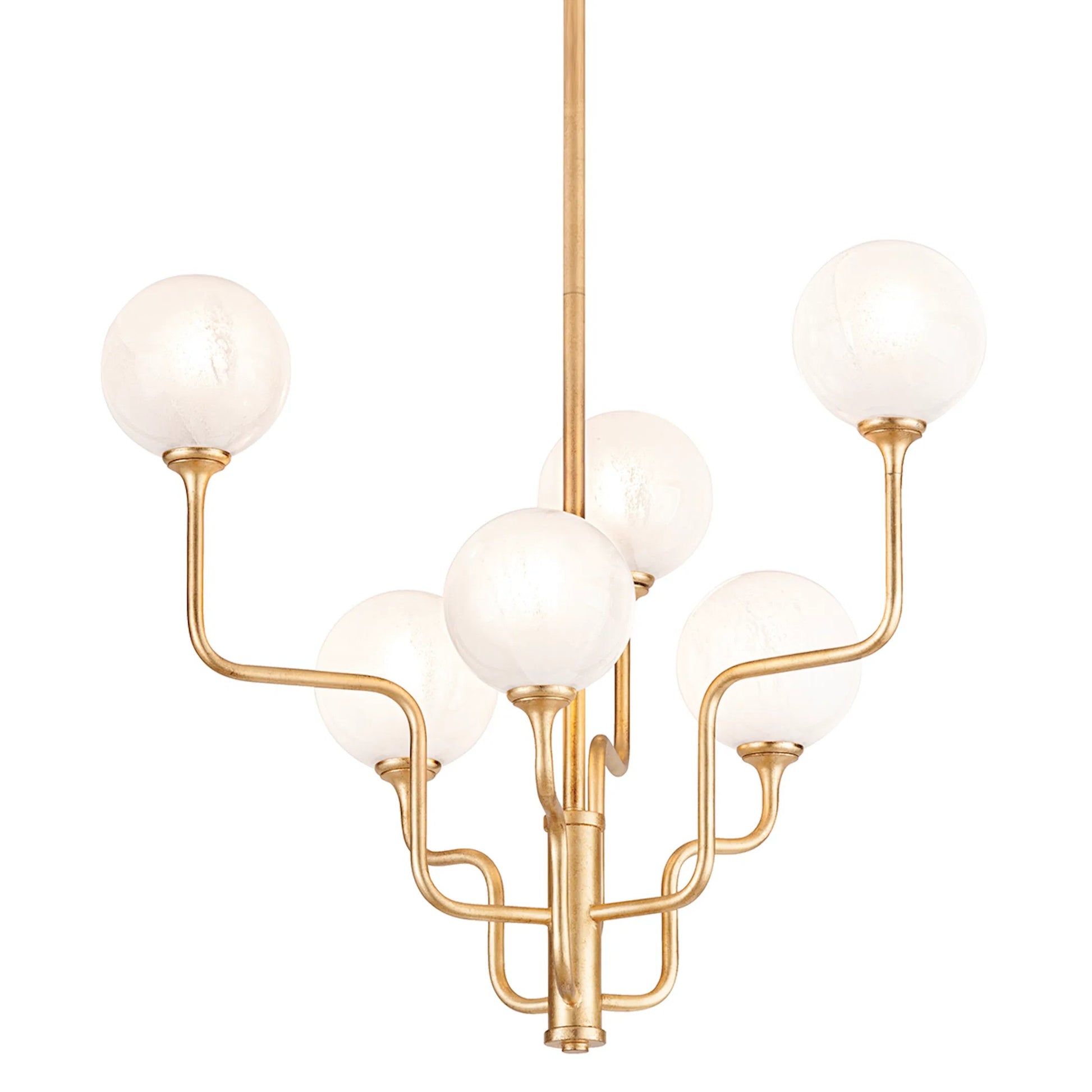 Onyx Chandelier by Corbett in vintage gold leaf. Made from steel in a modern style.