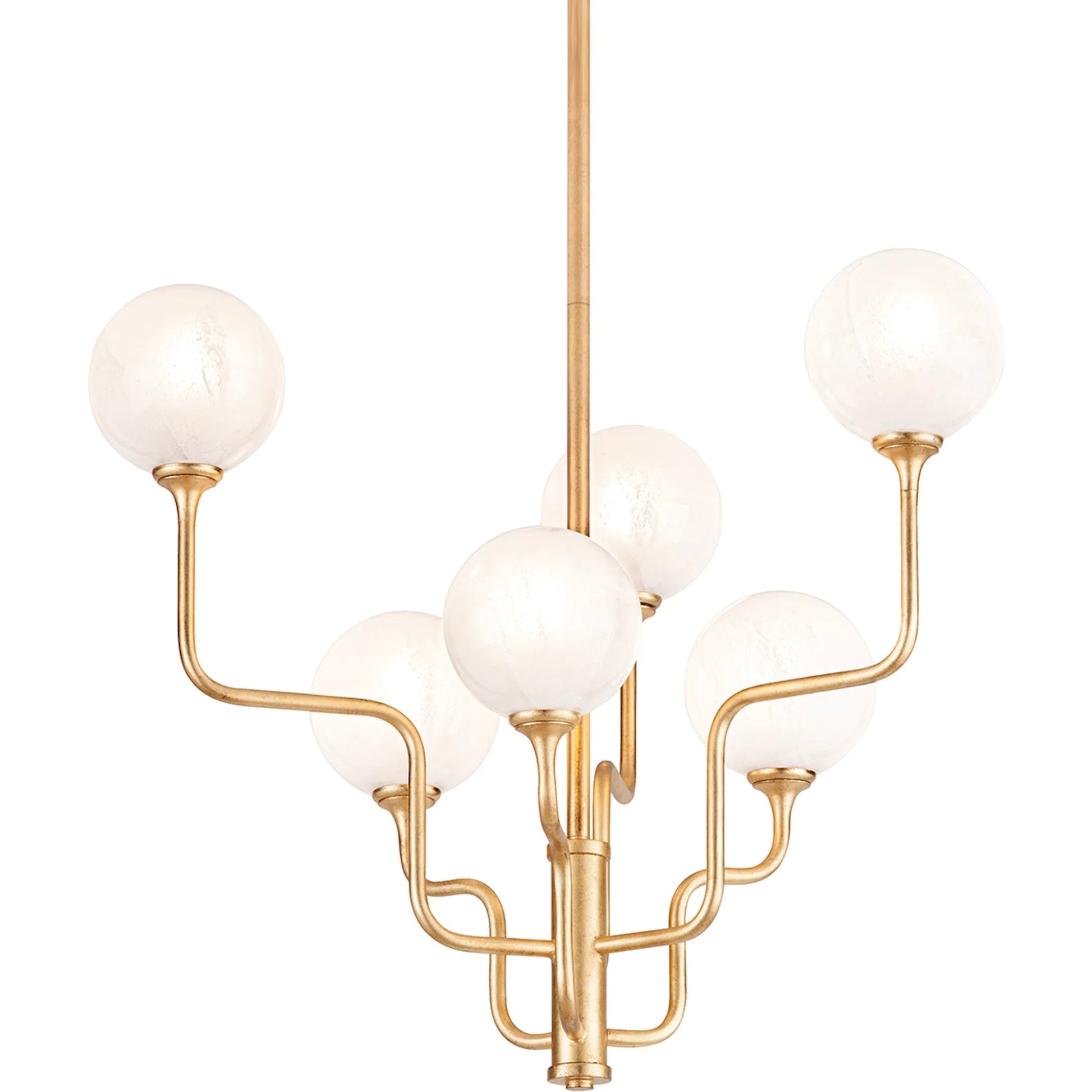 Onyx Chandelier by Corbett in vintage gold leaf. Made from steel in a modern style.