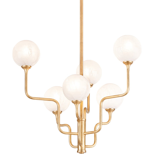 Onyx Chandelier by Corbett in vintage gold leaf. Made from steel in a modern style.