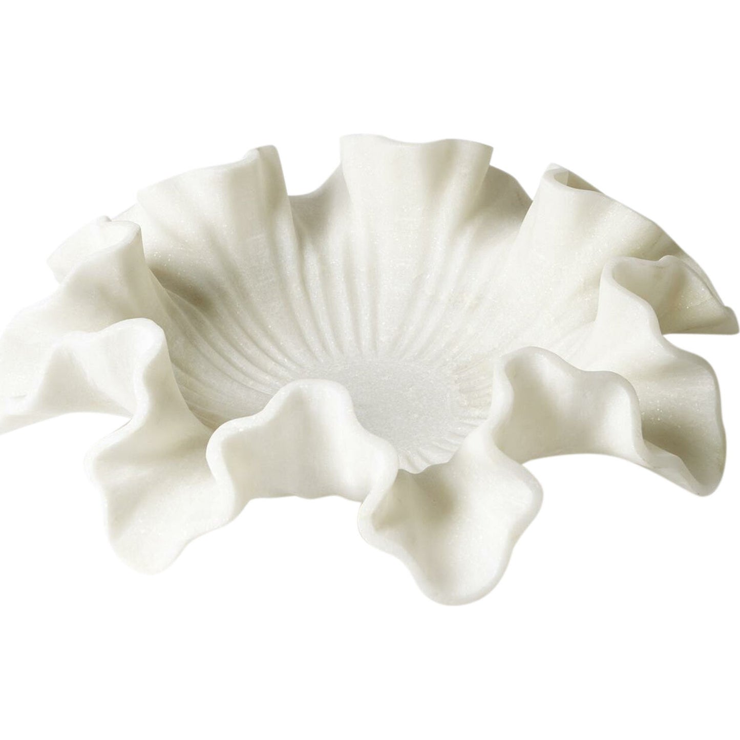 001 SR-892476,SR-892477 | Primary Silo | Marble Ruffle Bowl by Global Views in white. Made from rajnagar marble in a coastal style.