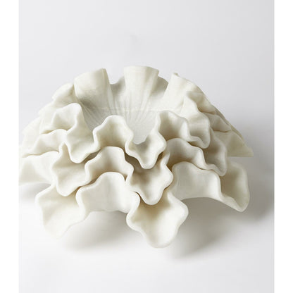 Marble Ruffle Bowl by Global Views in white. Made from rajnagar marble in a coastal style.