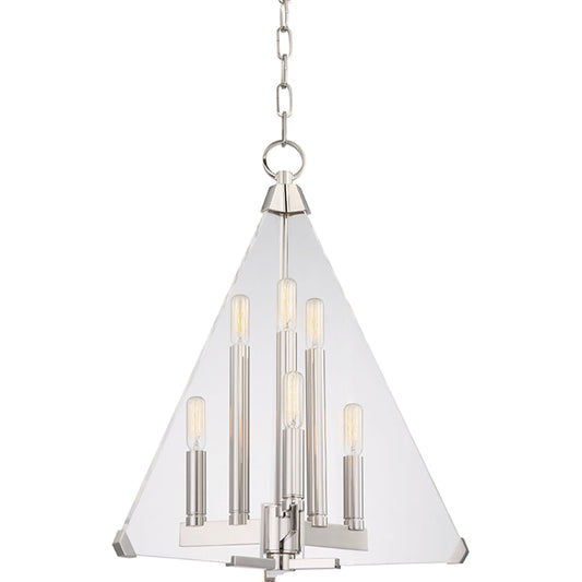 Triad 6 Light Pendant by Hudson Valley in polished nickel. Made from steel in a modern style.