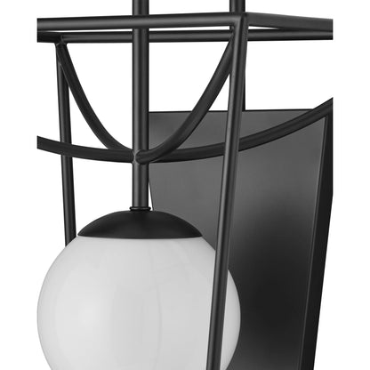 Rochefort Wall Sconce by Currey and Company in black, white. Made from metal, glass in a modern style.