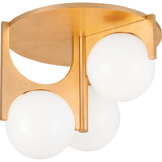 Eiko Flush Mount by Corbett in vintage gold leaf. Made from steel in a modern style.