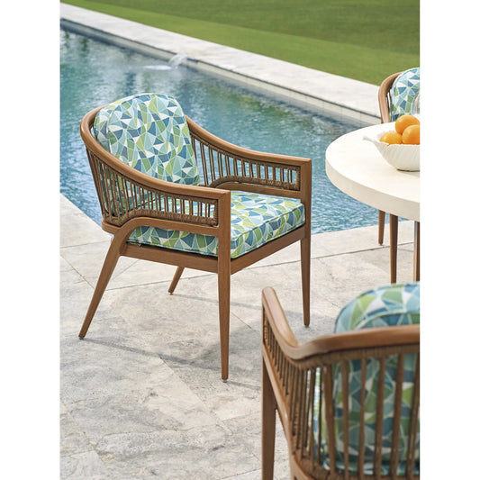 Palm Desert Geometric Poolside Arm Dining Chair by Tommy Bahama Outdoor in 3350 dark brown. Made from unique in a unique style.