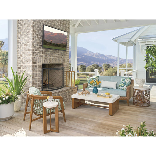 Palm Desert Poolside Round End Table by Tommy Bahama Outdoor in white agate. Made from unique in a rustic style.