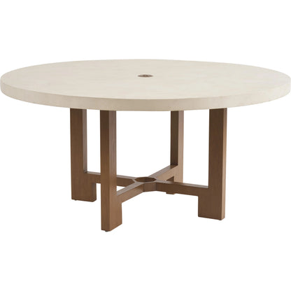 Palm Desert Poolside Round Dining Table by Tommy Bahama Outdoor in white agate. Made from wood, stone in a unique style.