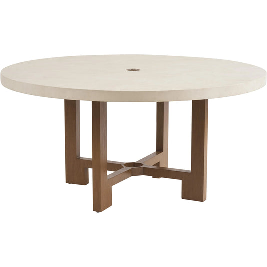 Palm Desert Poolside Round Dining Table by Tommy Bahama Outdoor in white agate. Made from wood, stone in a unique style.