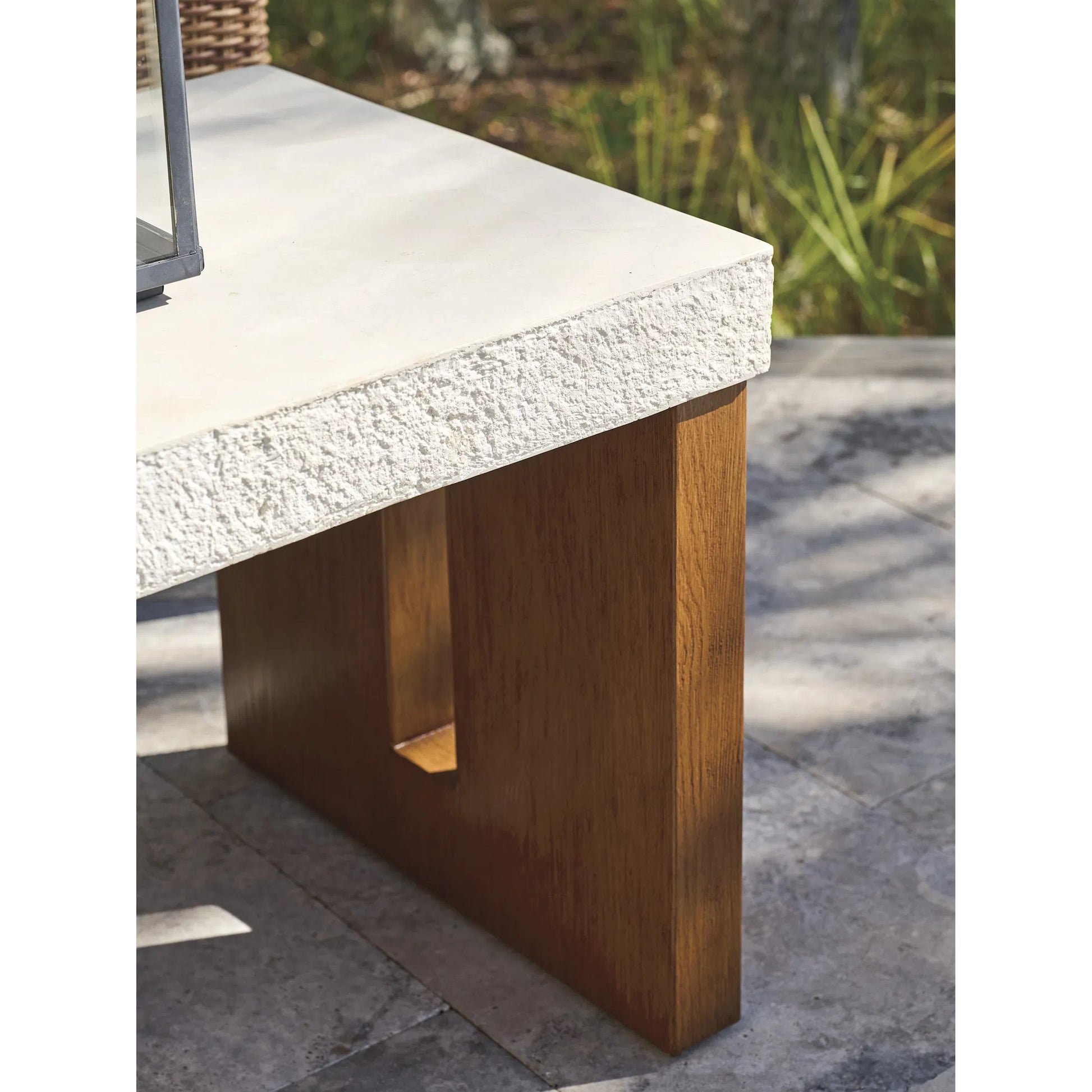 Palm Desert Poolside Rectangular End Table by Tommy Bahama Outdoor in white agate. Made from wood, stone in a unique style.