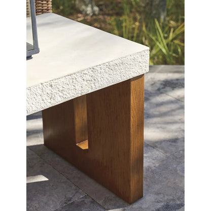 Palm Desert Poolside Rectangular End Table by Tommy Bahama Outdoor in white agate. Made from wood, stone in a unique style.