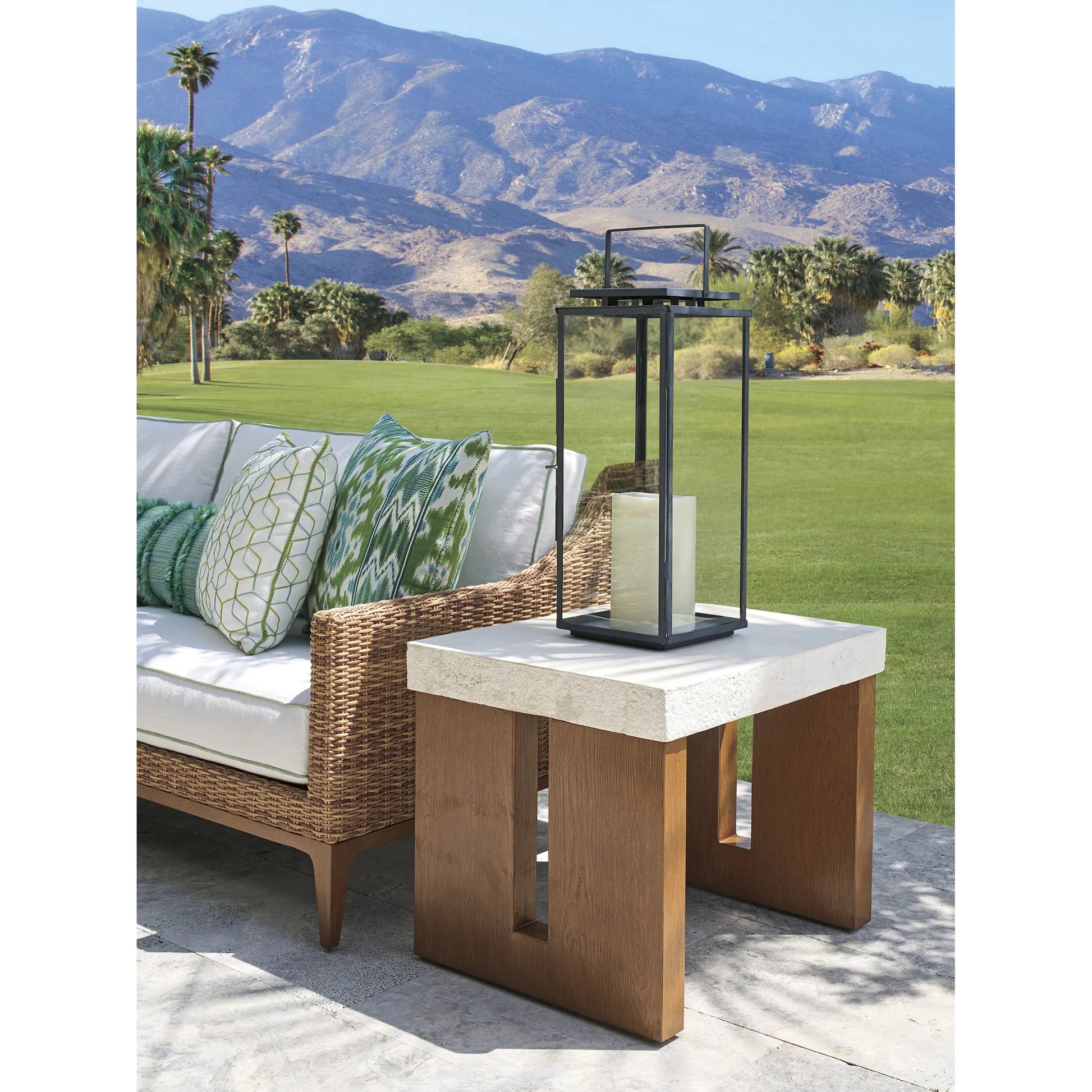 Palm Desert Poolside Rectangular End Table by Tommy Bahama Outdoor in white agate. Made from wood, stone in a unique style.