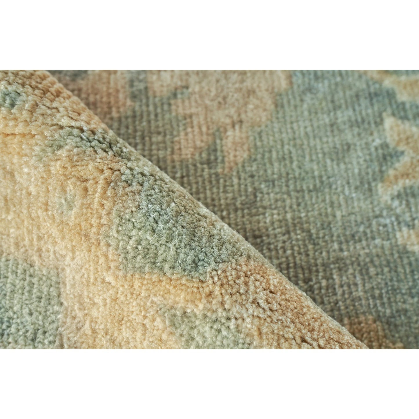 009 SI-2383882 | Closeup | Antique Weave Oushak 3346 Rug by Exquisite Rugs in blue, light brown. Made from new zealand wool in a unique style.