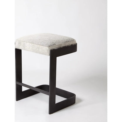 Regan Low Bar Stool with Grey Hair by Global Views. Made from iron in a modern style.