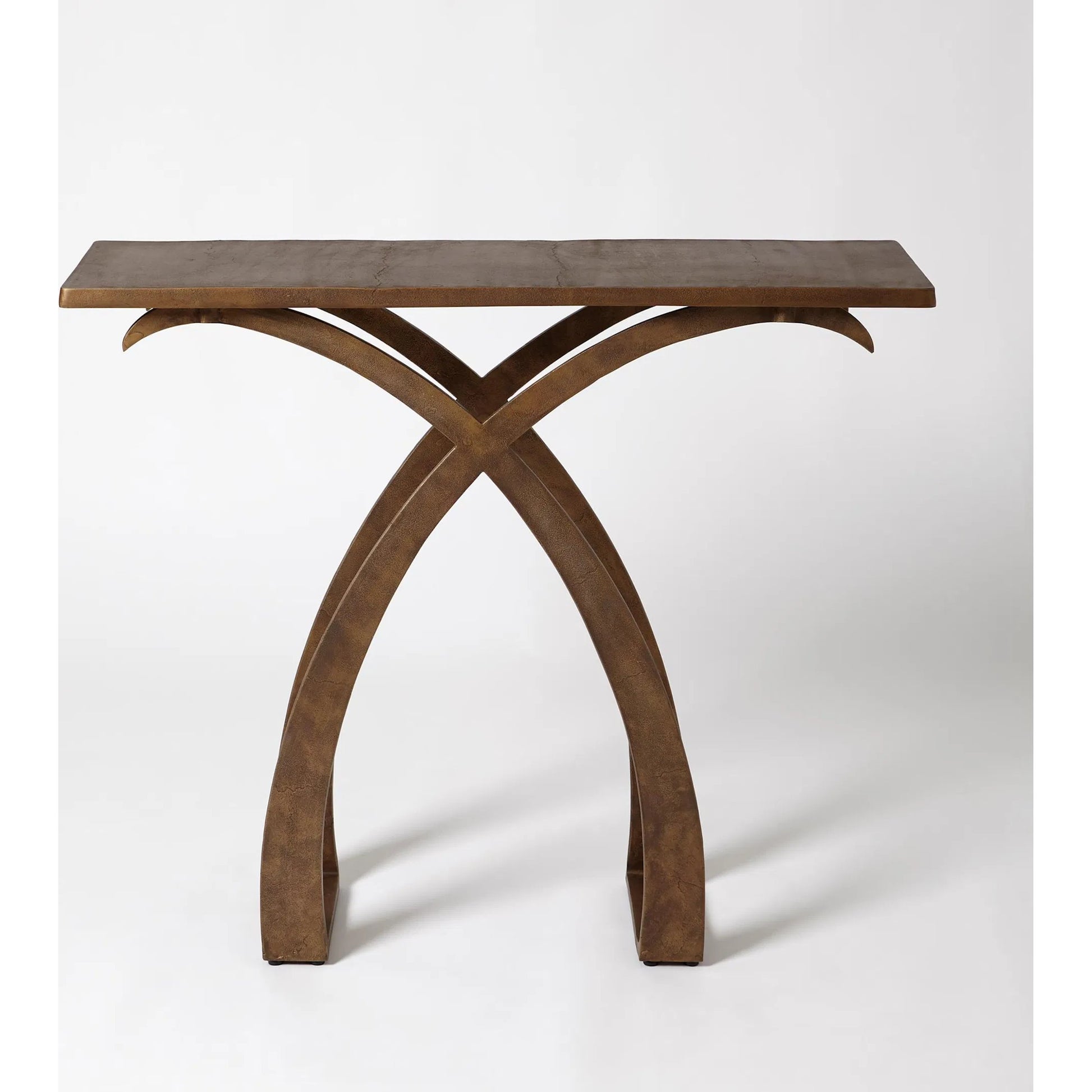 Saigon Console by Global Views in antique brass. Made from cast aluminum in a transitional style.