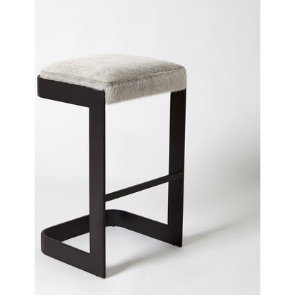 Regan Low Bar Stool with Grey Hair by Global Views. Made from iron in a modern style.