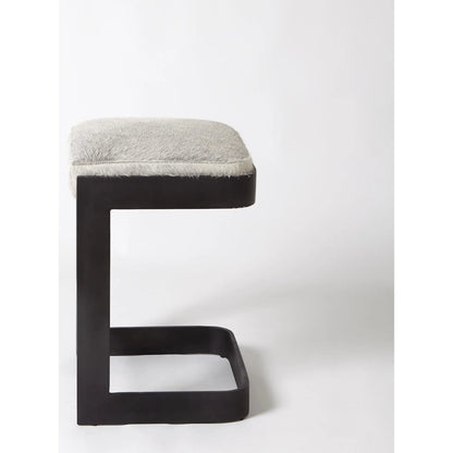 Regan Low Bar Stool with Grey Hair by Global Views. Made from iron in a modern style.