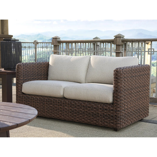 Kilimanjaro Love Seat by Tommy Bahama Outdoor in tobacco. Made from unique in a rustic style.