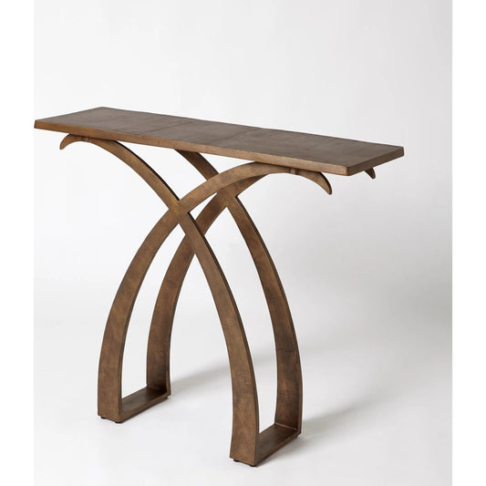 Saigon Console by Global Views in antique brass. Made from cast aluminum in a transitional style.