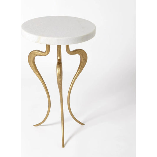 Silhouette Accent Table by Global Views in antique gold. Made from iron, white honed marble in a eclectic & global style.