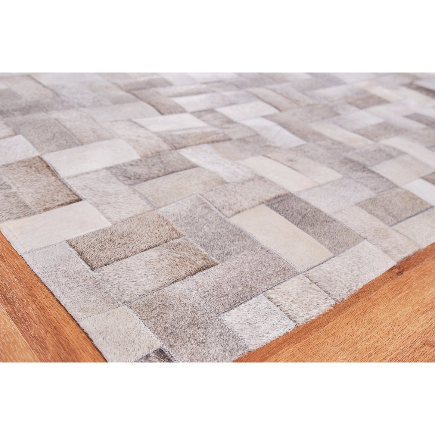 002 SI-1829178,SI-1829181,SI-1829182 | Closeup | Natural Hide 3353 Rug by Exquisite Rugs in silver. Made from leather hide in a unique style.