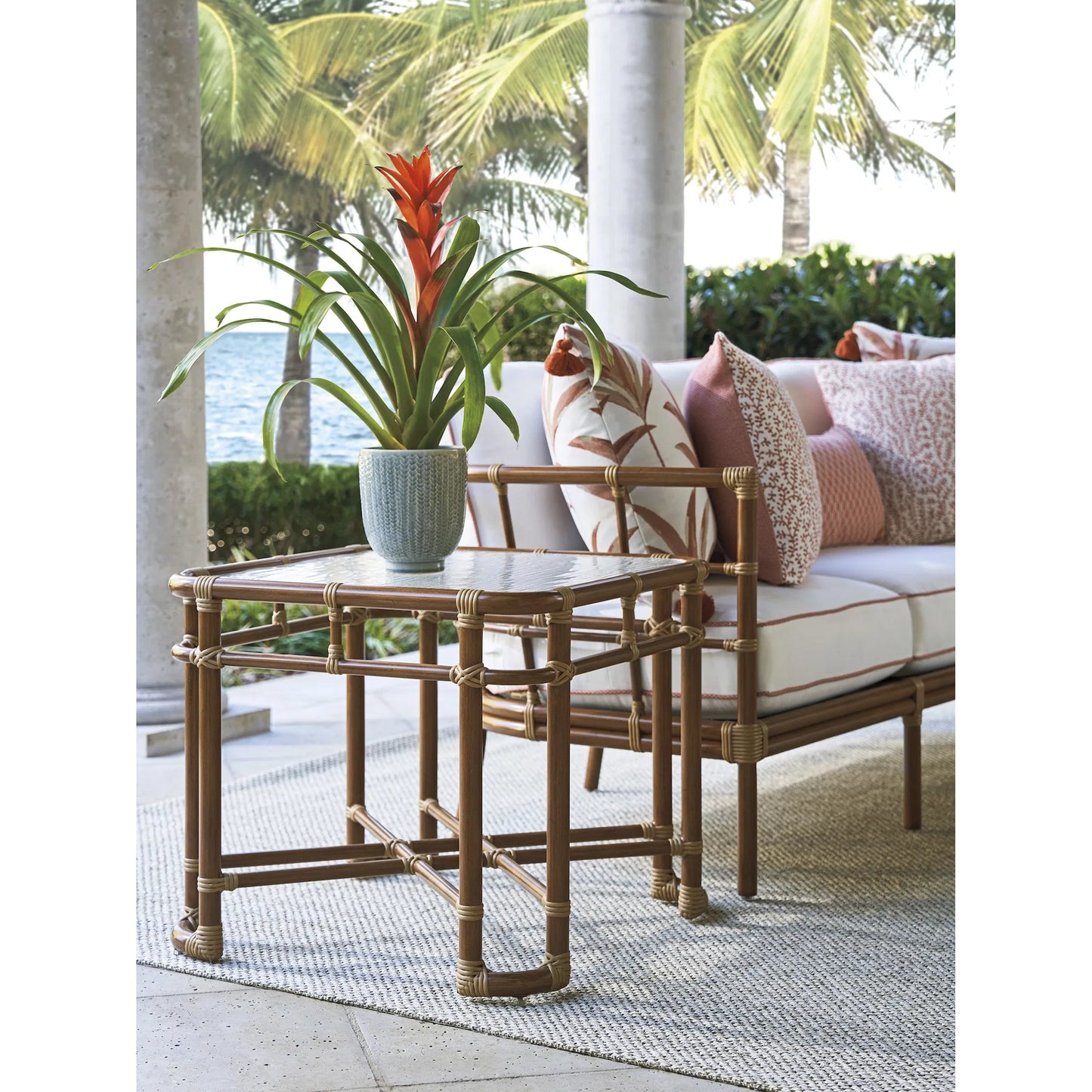 003 SI-2242633 | Lifestyle | Sandpiper Bay Square End Table by Tommy Bahama Outdoor in natural. Made from unique in a rustic style.