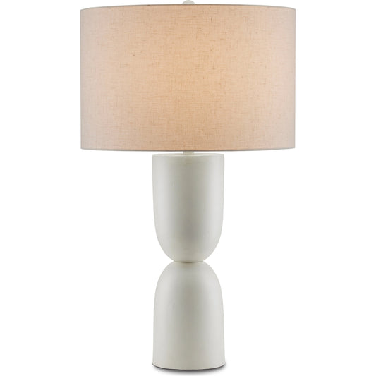 Linz Table Lamp by Currey and Company in white. Made from cast aluminum in a modern style.