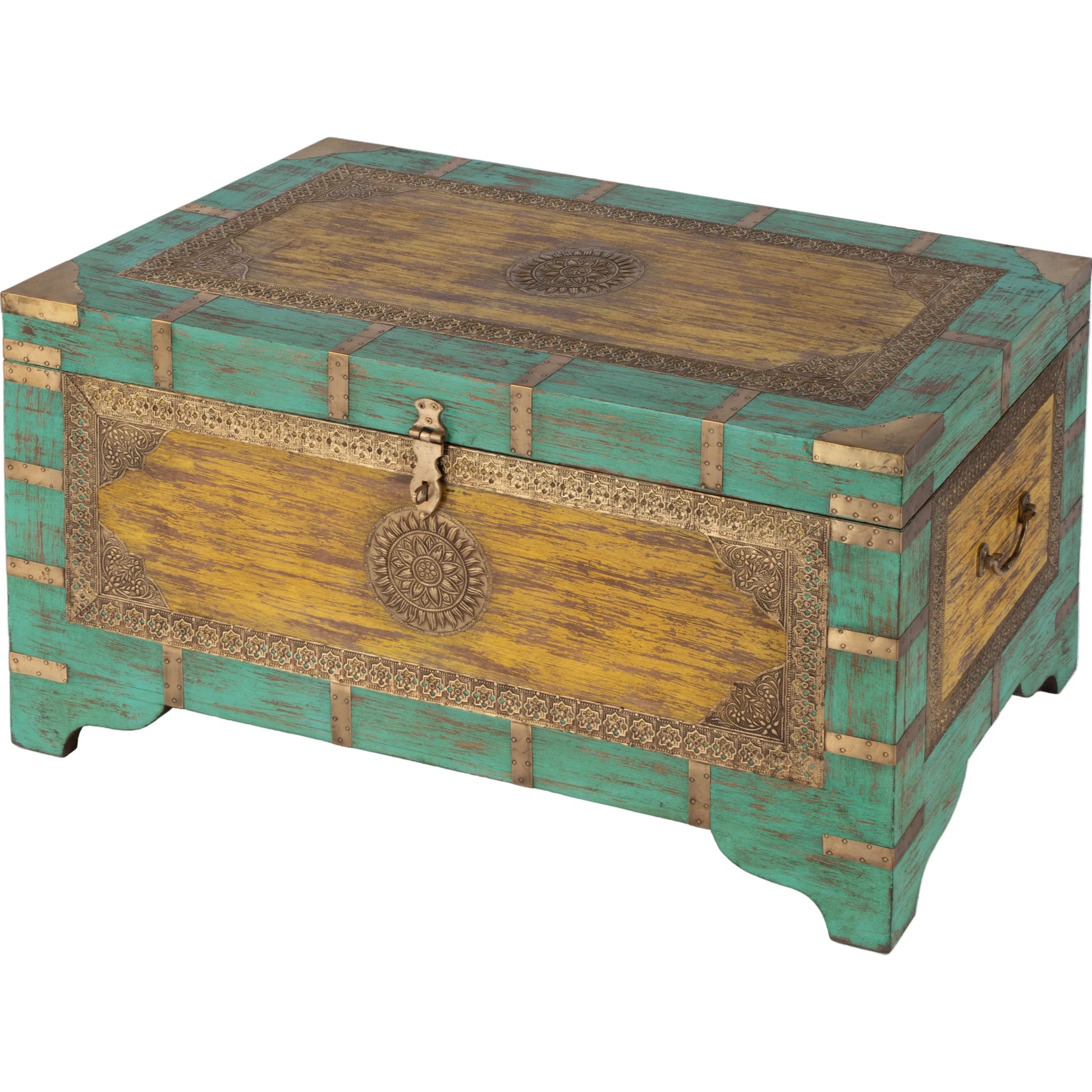 Nador Coffee Table by Butler Specialty Company. Made from mango wood solids, brass fittings in a modern style.