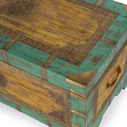 Nador Coffee Table by Butler Specialty Company. Made from mango wood solids, brass fittings in a modern style.