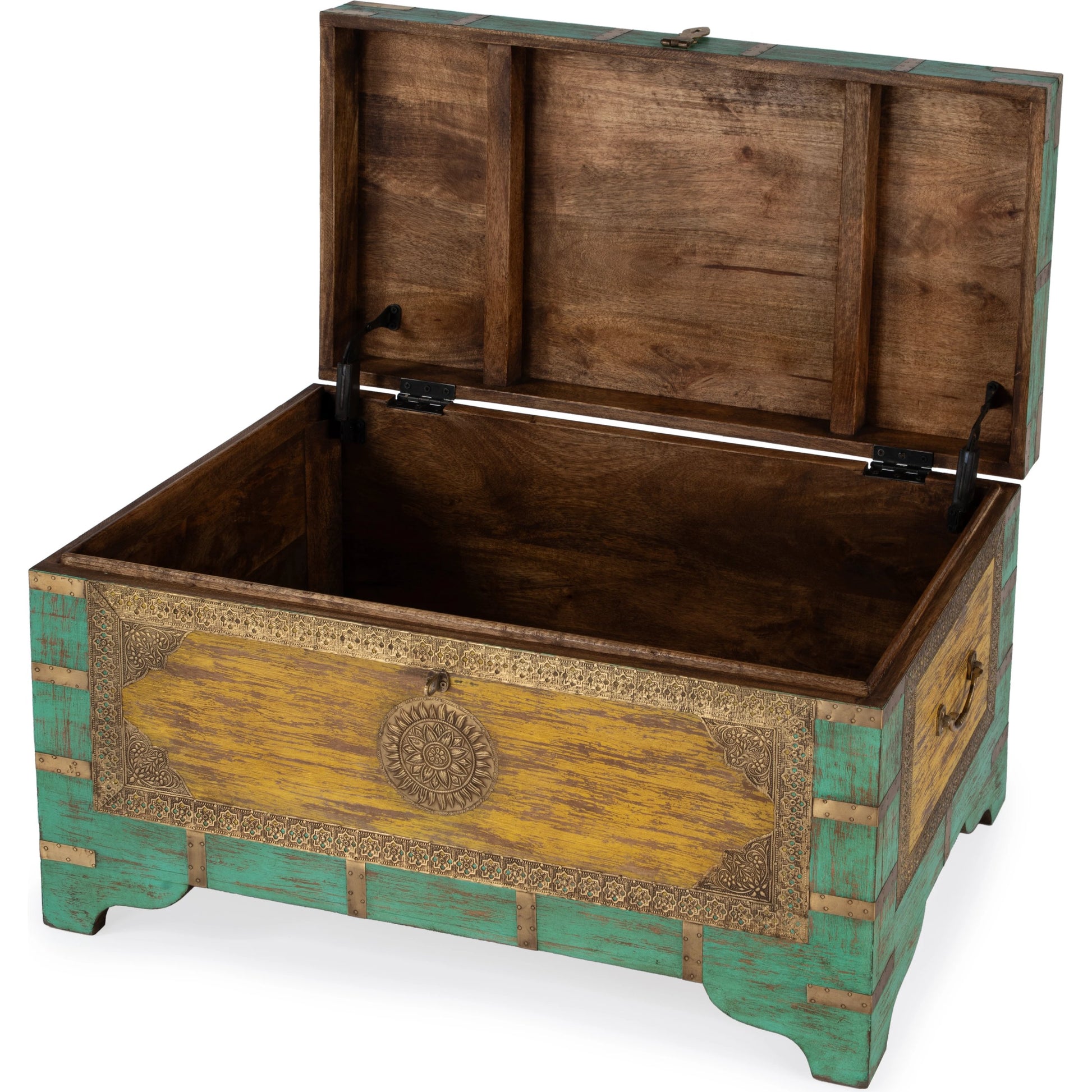 Nador Coffee Table by Butler Specialty Company. Made from mango wood solids, brass fittings in a modern style.