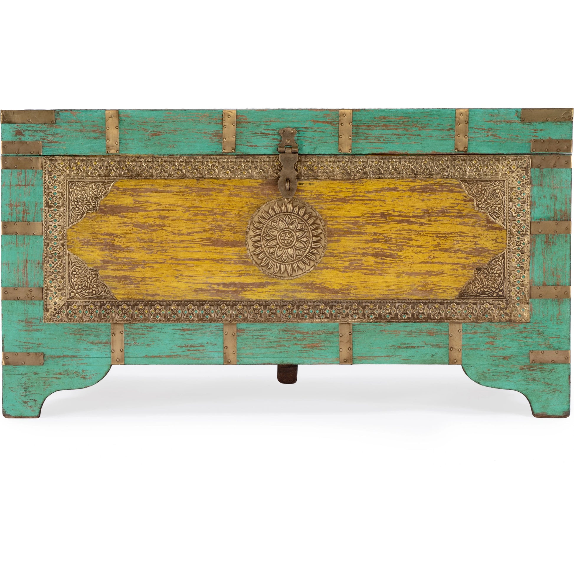 Nador Coffee Table by Butler Specialty Company. Made from mango wood solids, brass fittings in a modern style.
