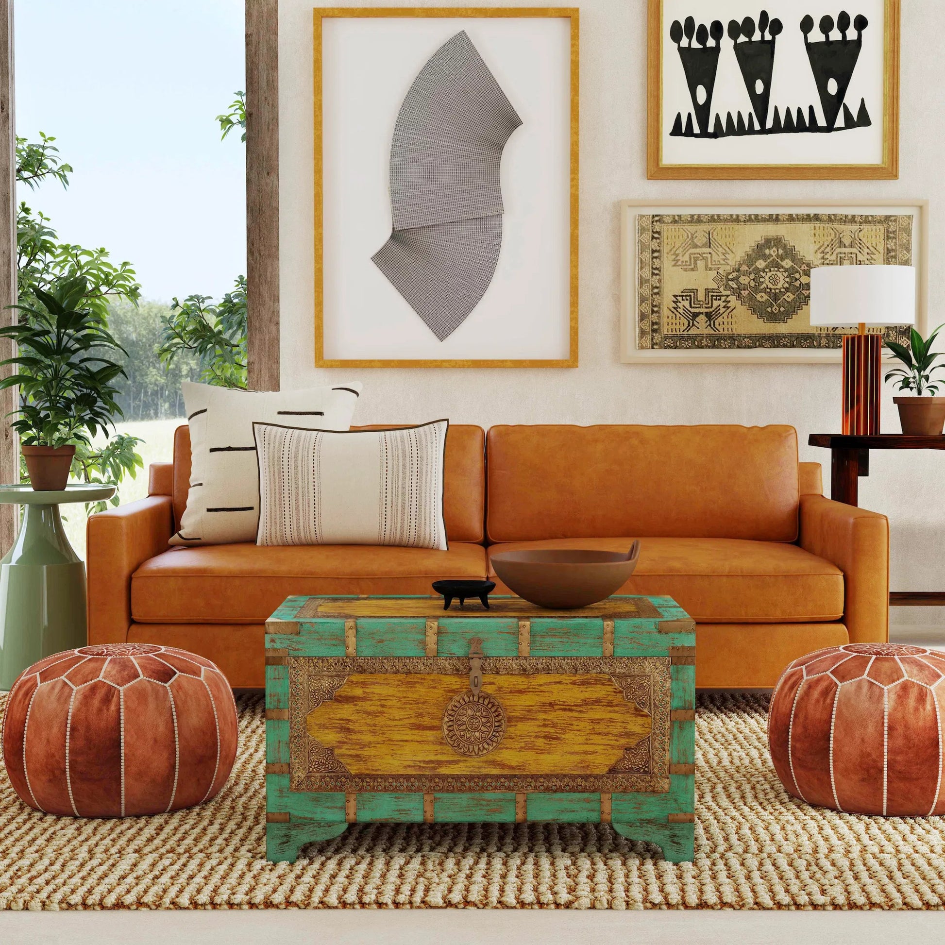 Nador Coffee Table by Butler Specialty Company. Made from mango wood solids, brass fittings in a modern style.