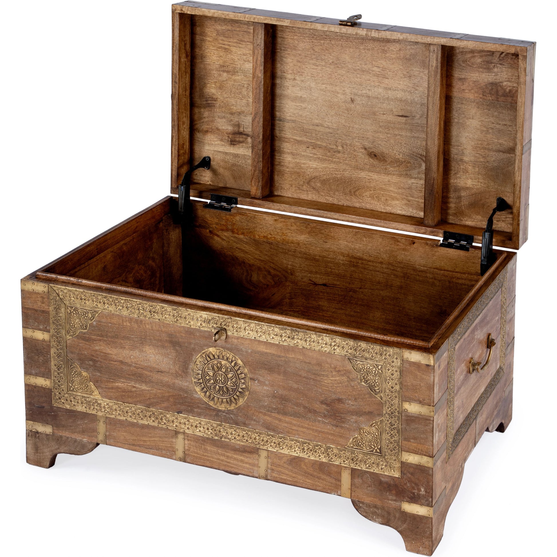 Nador Coffee Table by Butler Specialty Company. Made from mango wood solids, brass fittings in a modern style.